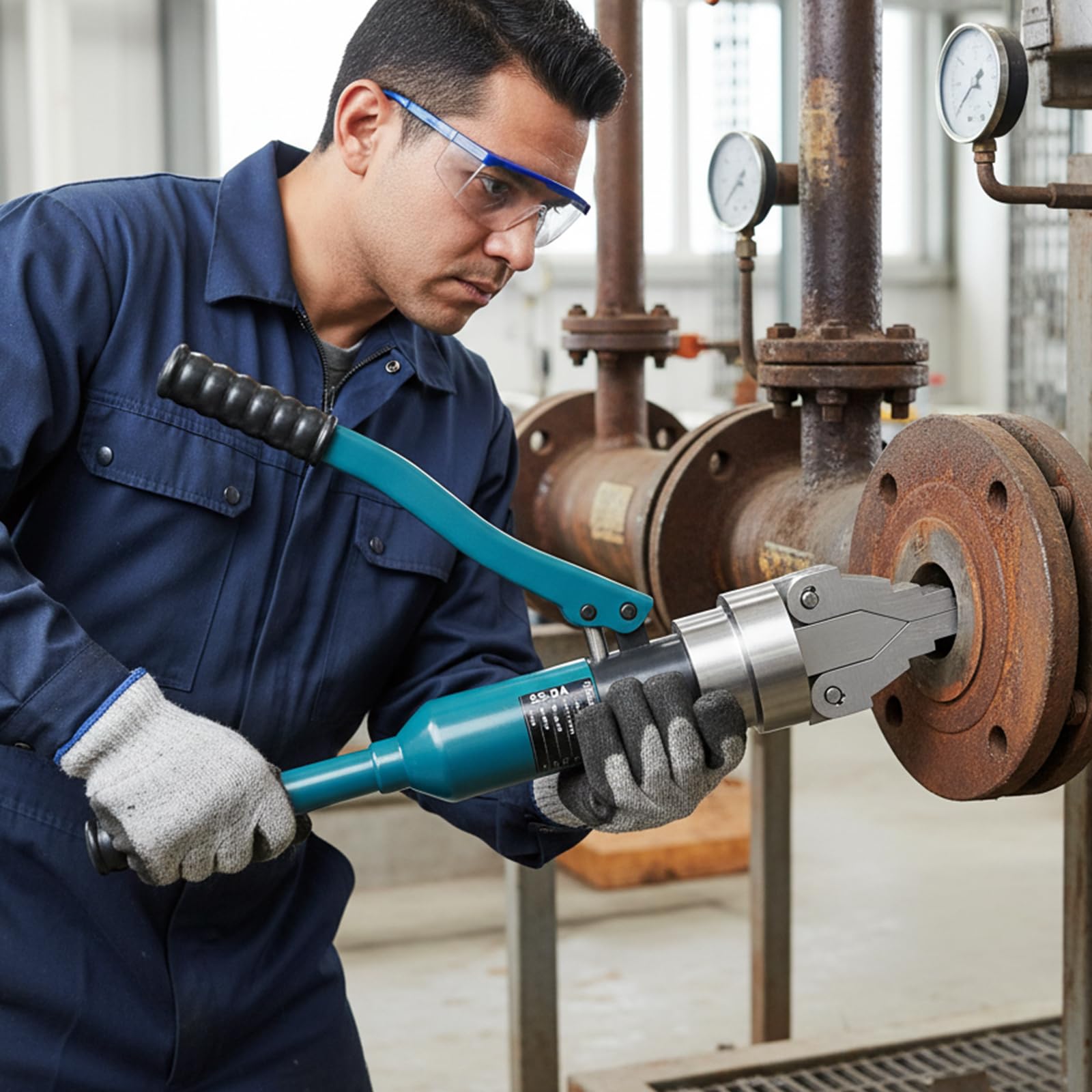 12T Herramienta de esparcidor hidráulico portátil con caja de transporte, separador de bridas hidráulico manual integrado con diseño de mango ergonómico, para reparación de electricidad y construcción