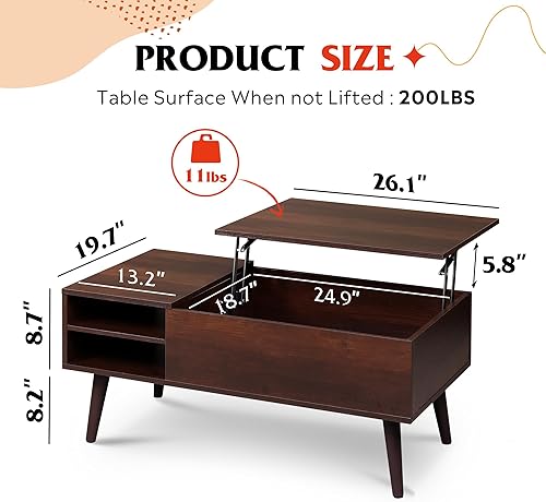 Miniatura 25 de WLIVE Mesa auxiliar de madera con compartimento oculto y estante de almacenamiento ajustable, mesa de comedor para el hogar, sala de estar, oficina,