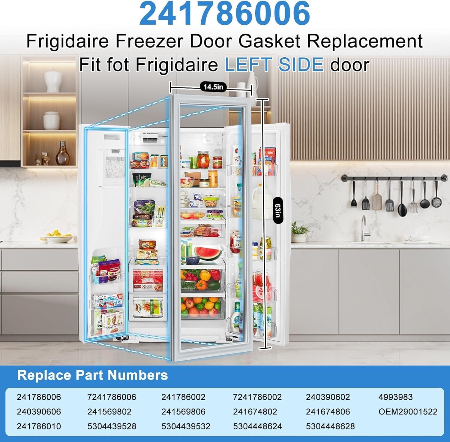 Upgraded 241786006 Freezer Door Gasket Compatible with Frigidaire Refrigerator Door Gasket Seal 241786002 241786010 FFHS2611PF4 FGHS2631PF4A Freezer Gasket Replacement For Kenmore Fridge Door Gasket