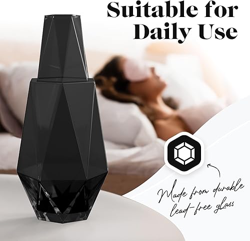 Miniatura 4 de American Atelier Juego de jarra y taza de noche geométrica moderna de 37 onzas, jarra de vidrio de 9 pulgadas con tapa y taza a juego, vasos