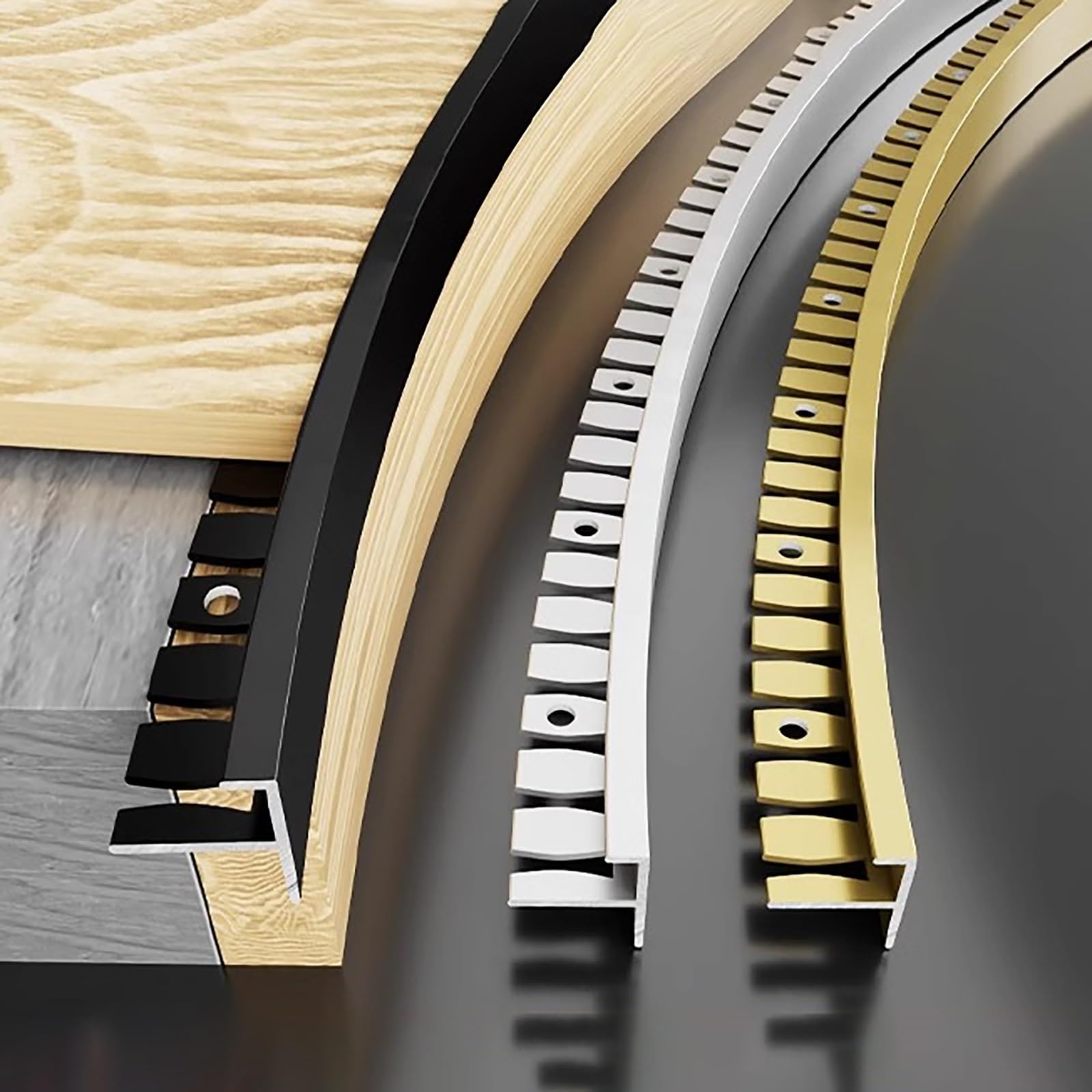2 Pezzi F-Shape Flexible Tile Rail - Profilo Sicuro Per Bordi Scale Da 135cm - Protezione Durevole Per Gradini In Piastrelle E Legno, Maggiore Stabilità E Sicurezza Per Famiglie(Champagne,Höhe