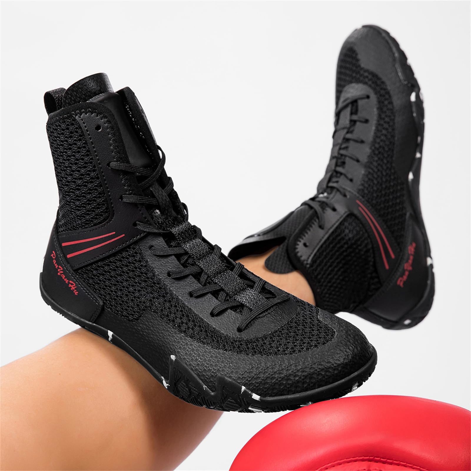 Scarpe Wrestling Uomo Scarpe Boxe Leggere Stivali Sportivi | Alte Mesh Con Lacci Suola Piatta in Gomma Traspiranti Scarpe Da Combattimento Professionali Per Fitness Powerlifting