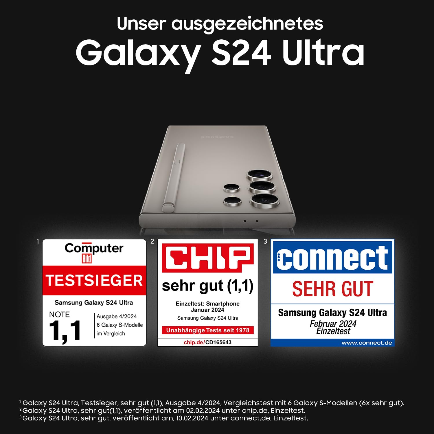 Samsung Smartfon Galaxy S24 Ultra AI, telefon komórkowy z systemem Android bez umowy, 12 GB pamięci RAM/512 GB, aparat 200 MP, S Pen, długi czas pracy baterii, tytanowa czerń, 3 lata