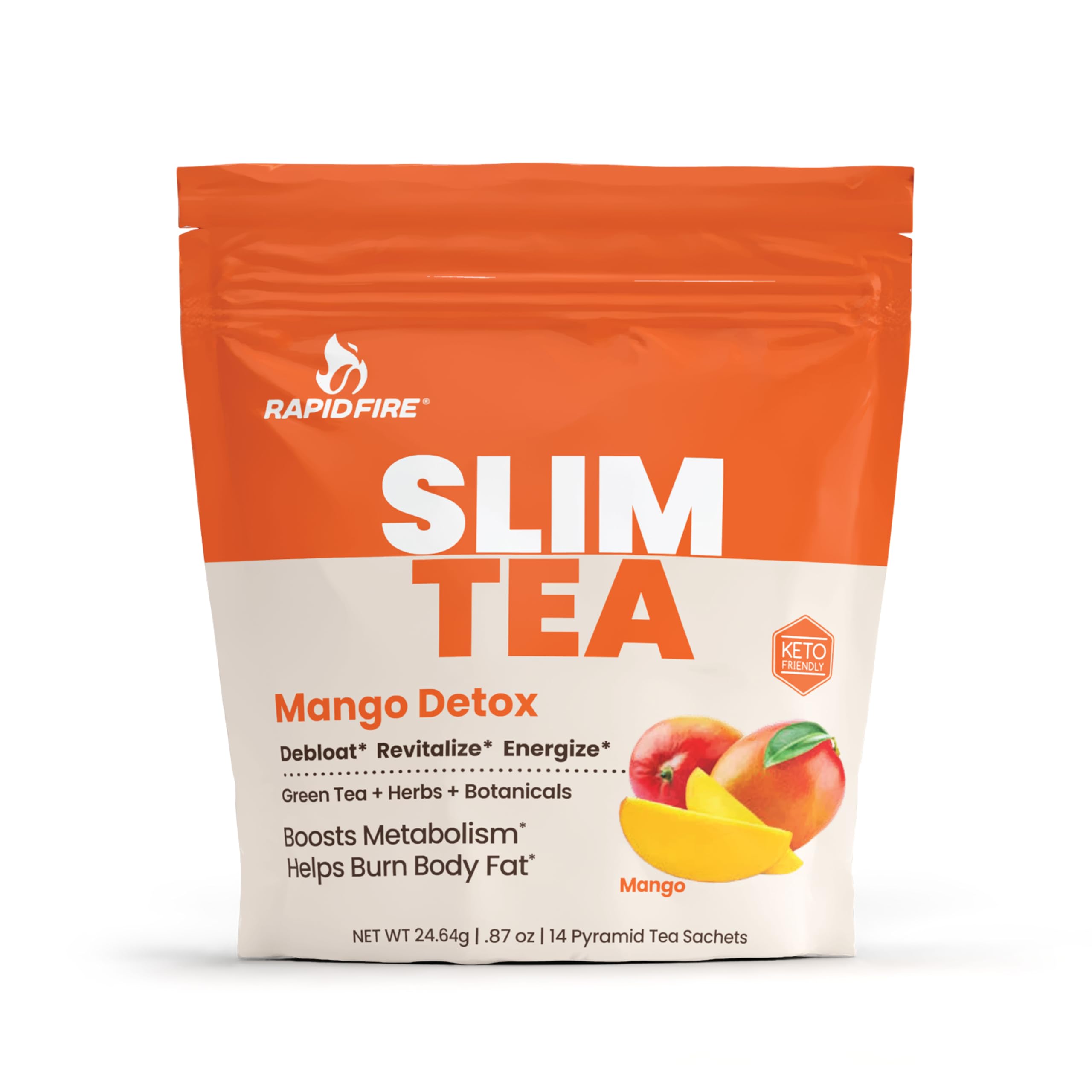 Rapid Fire Slim Tea Bags, Blend of Natural Herbs and Botanicals, Promotes Energy and Digestion, Supports Metabolism, 14 Servings Mango Flavor