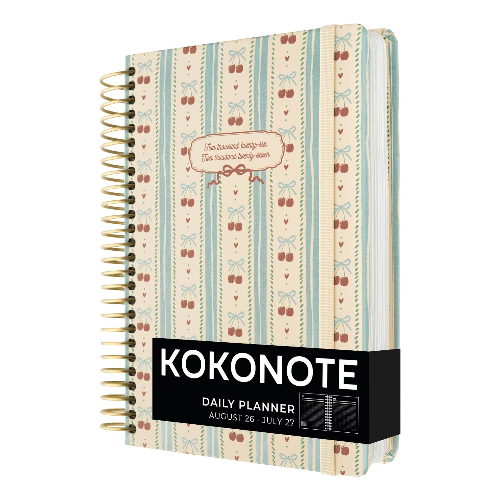 Kokonote A5 Academic Diary 2026-2027 Page a Day - Cherry Cottage | Back to School Planner 2026-2027, Mid Year Diary 2026 2027 Day per Page, A5 Planner | Aesthetic Stationery Gifts
