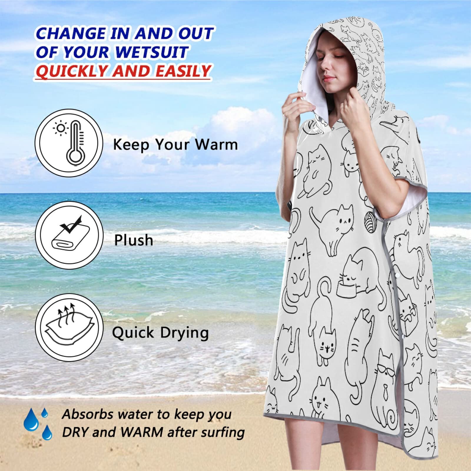 Vestaglia per il cambio di poncho da surf per adulti, con cappuccio e tasca, ad asciugatura rapida, asciugamano in microfibra, per bagno, spiaggia, all'aperto