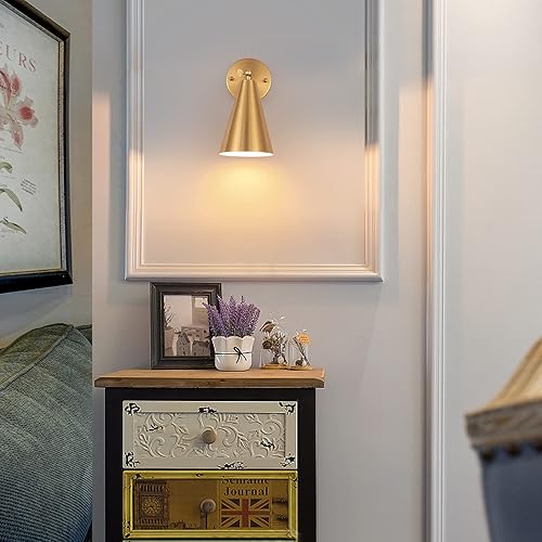 Miniatura 9 de MWZ Juego de 2 Apliques Dorados, Apliques de Pared Modernos de Latón con Pantalla de Metal, Lámpara de Brazo Oscilante de Montaje en Pared para