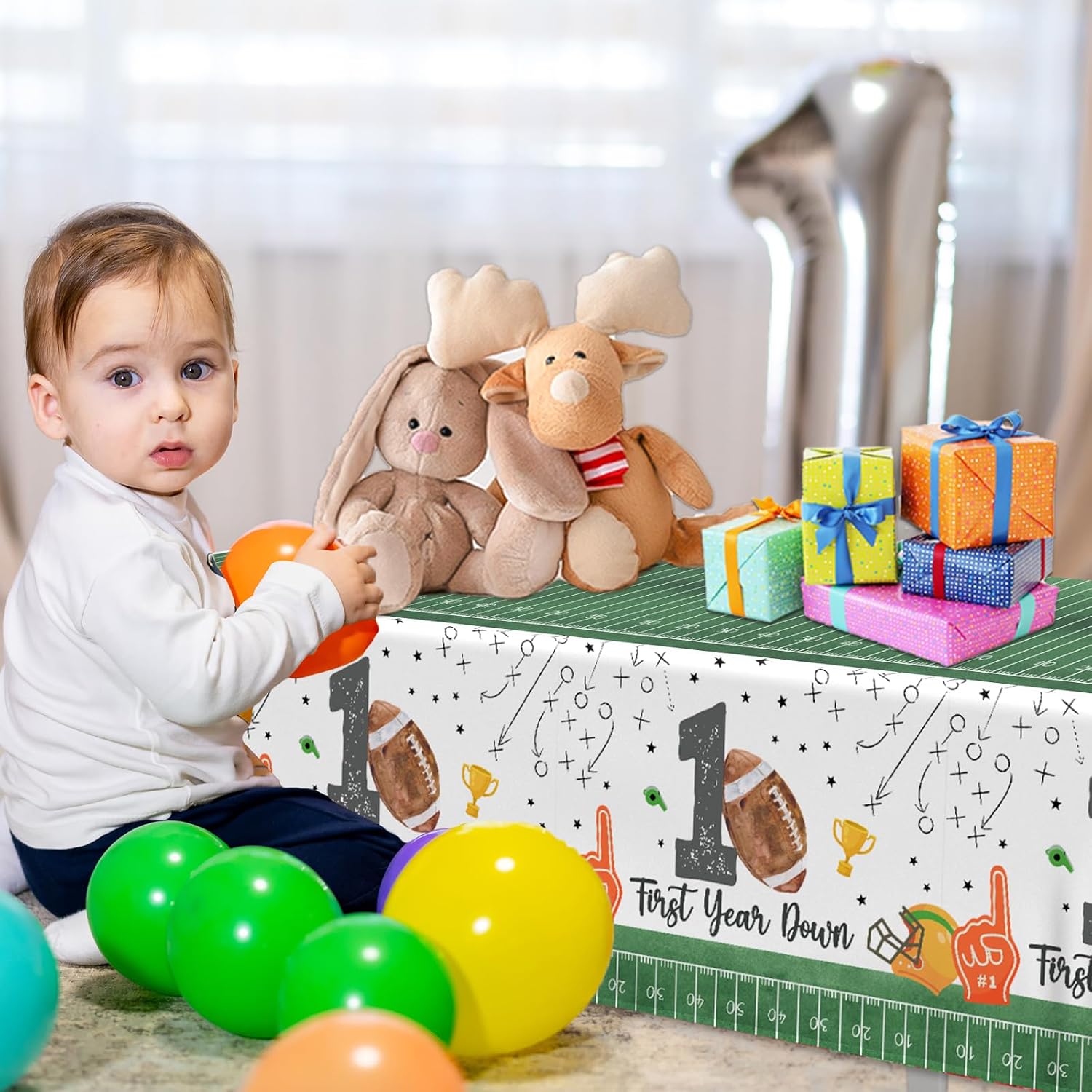 Juweked 3Pcs 1st Birthday Tablecloth Football Tablecloth Plastic First Year Down Table Cloth for First Year Down Birthday Party Football Party Decor image 2