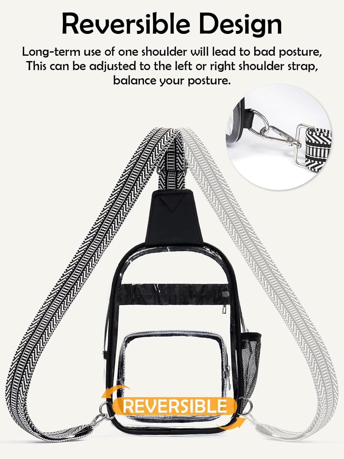 Clear Bag for Stadium Events, Clear Purses For Women Men, Transparent Crossbody Bag, See Through Large Sling Backpack - Image 8