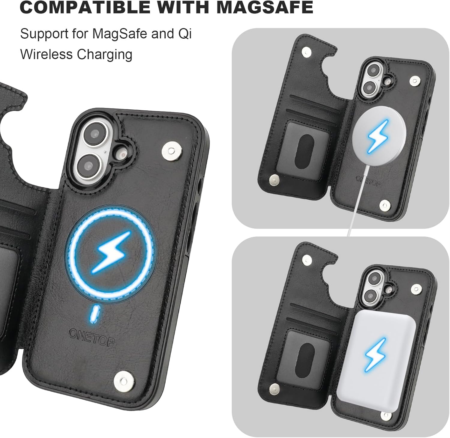 ONETOP Compatible with Magsafe for iPhone 16 Wallet Case with Card Holder, PU Leather Kickstand RFID Blocking Case, Double Magnetic Clasp and Durable Shockproof Cover 6.1 Inch (Black) - Image 5