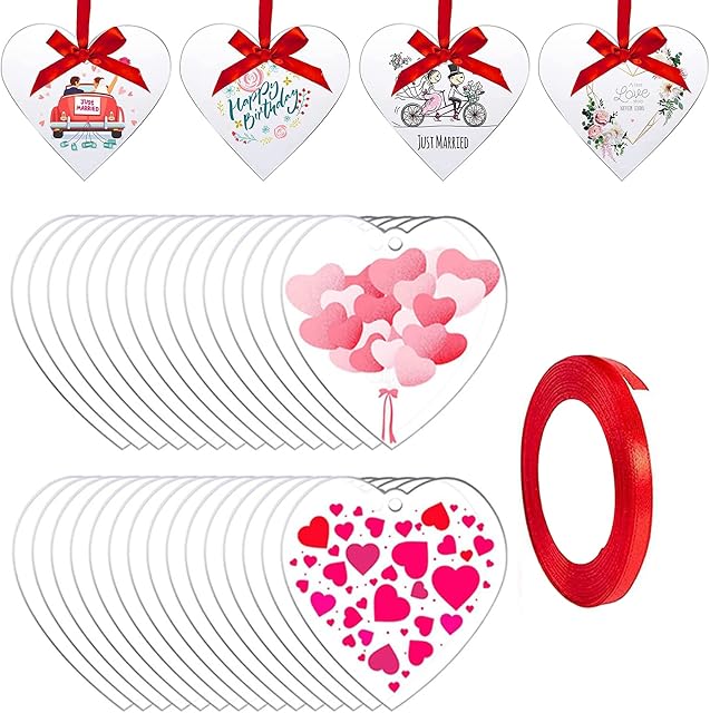 TSKDKIT 30 Pcs Clear Acrylic Heart Christmas Baubles Ornaments Clear Plexiglass Sheet Blank Acrylic Flat Baubles for Craft, Blank Heart Acrylic for Christmas Tree Party Hanging Decoration