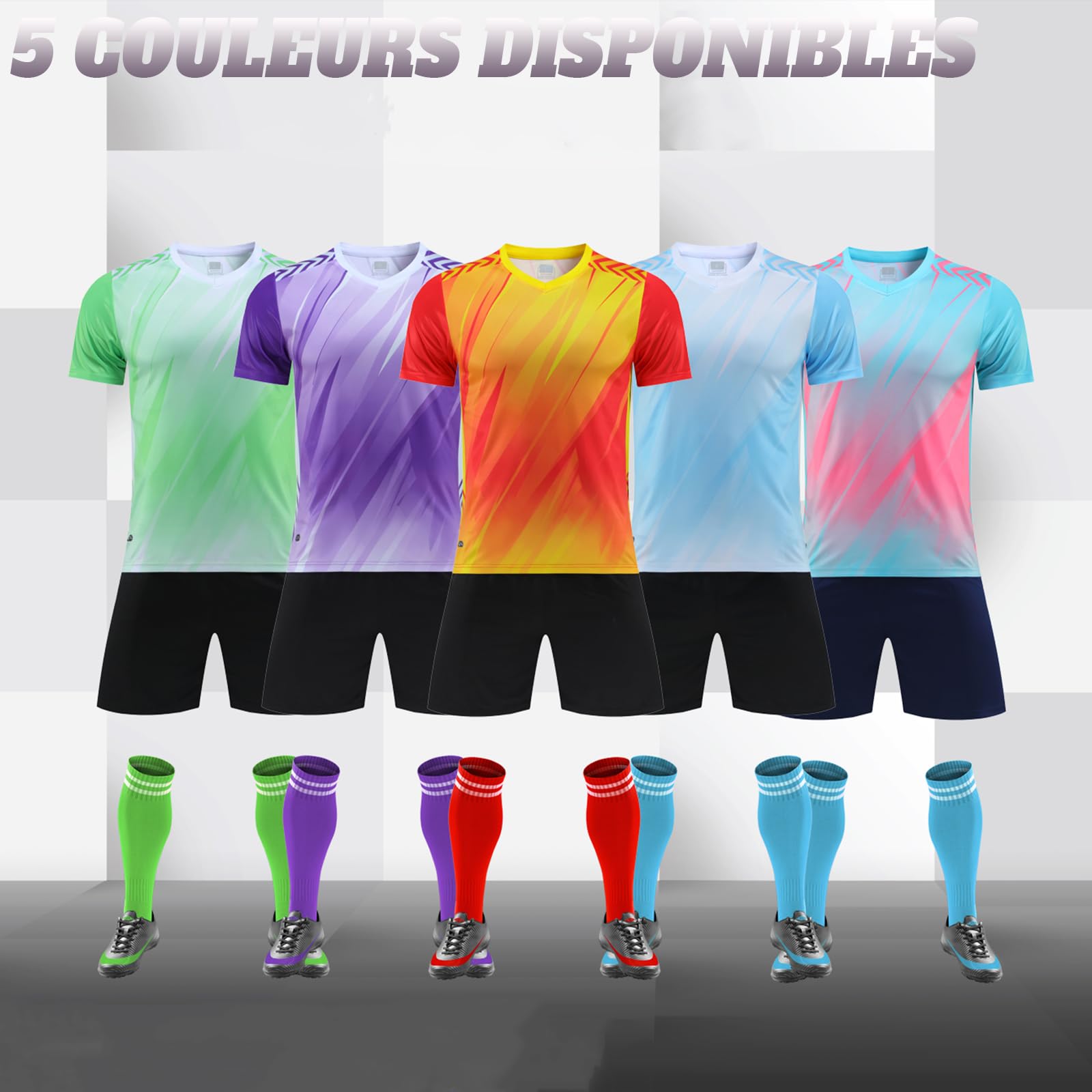 Maillot + Short de Foot Enfant Personnalisé avec Prénom et Numéro T-Shirts Shorts Ensemble 2 Pièces Maillot de Foot pour Adultes et Enfants