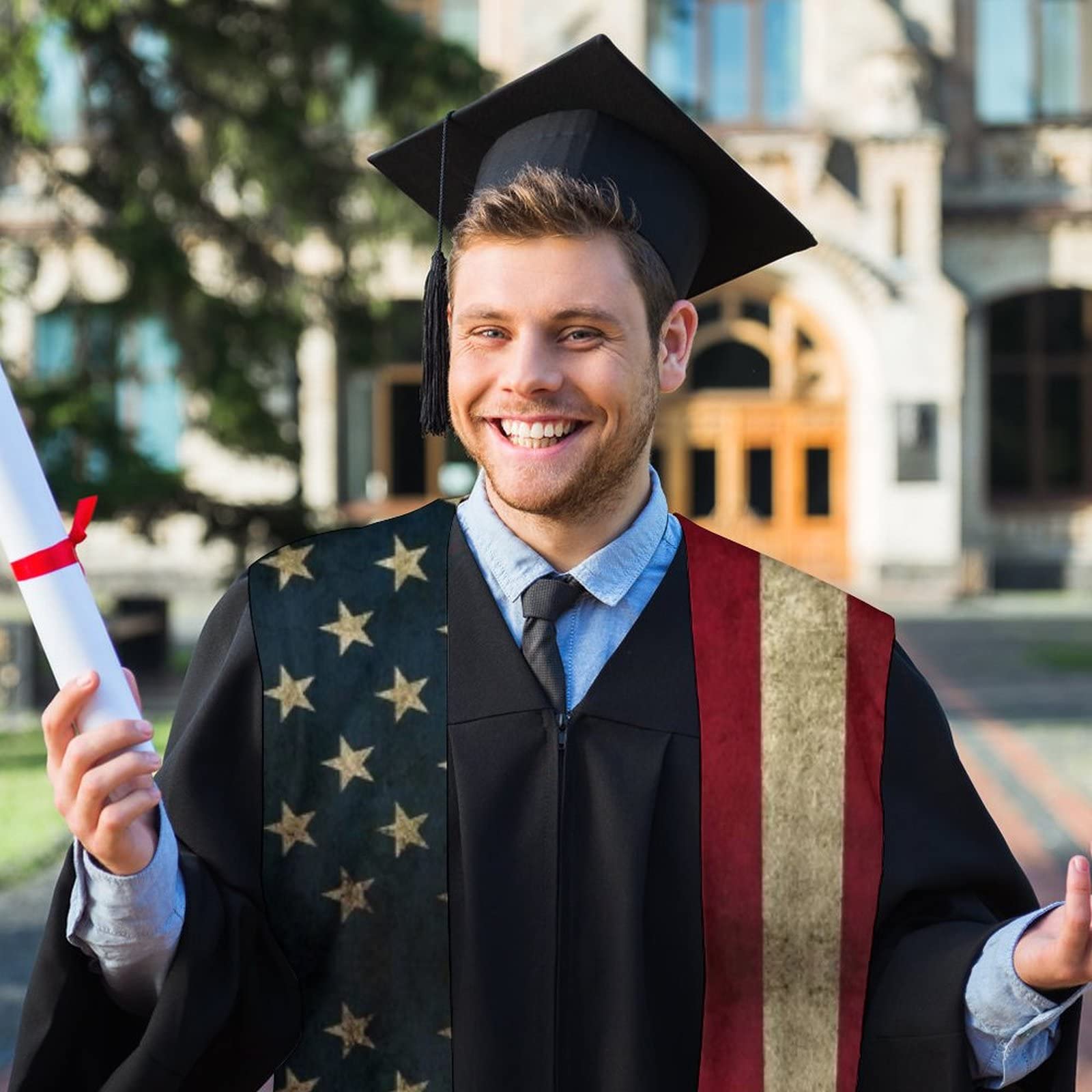 Bagea-Ka American Flag USA Pattern Graduation Shawl Print Stoles Graduate Sash Unisex Congratulation Gifts