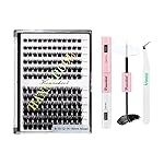 Hannahool 12rows-Large Tray Mixed 8-10-12-14-16mm/Mixed 14-15-16mm/Mixed14mm-16mm/Mixed 18-20mm Wide Stem Individual False Eyelashes Dramatic Black Cluster Eyelashes (Lashes Kit-8-10-12-14-16MM)