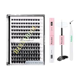 Hannahool 12rows-Large Tray Mixed 8-10-12-14-16mm/Mixed 14-15-16mm/Mixed14mm-16mm/Mixed 18-20mm Wide Stem Individual False Eyelashes Dramatic Black Cluster Eyelashes (Lashes Kit-8-10-12-14-16MM)