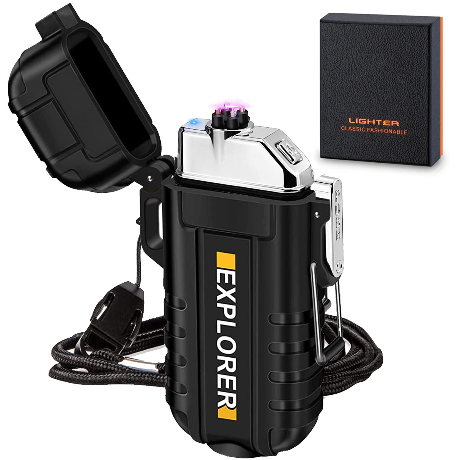 Camping Lighter Dual Electric Arc Lighter, Xndryan USB Rechargeable Lighter Flame-Less Windproof Lighter Windproof Plasma Lighter for Hiking, Camping, Adventure, Outdoor Survival