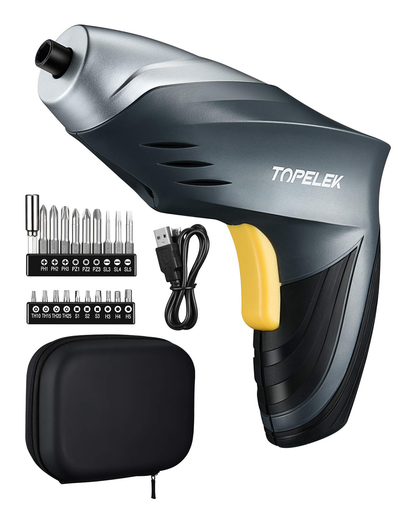 TOPELEK Electric Screwdriver, 7N.m. Cordless Screwdriver, Rechargeable Screw Guns with LED Light, Power Screwdriver Set with Carry Case, 23PCS Accessories, for Home DIY & Repair