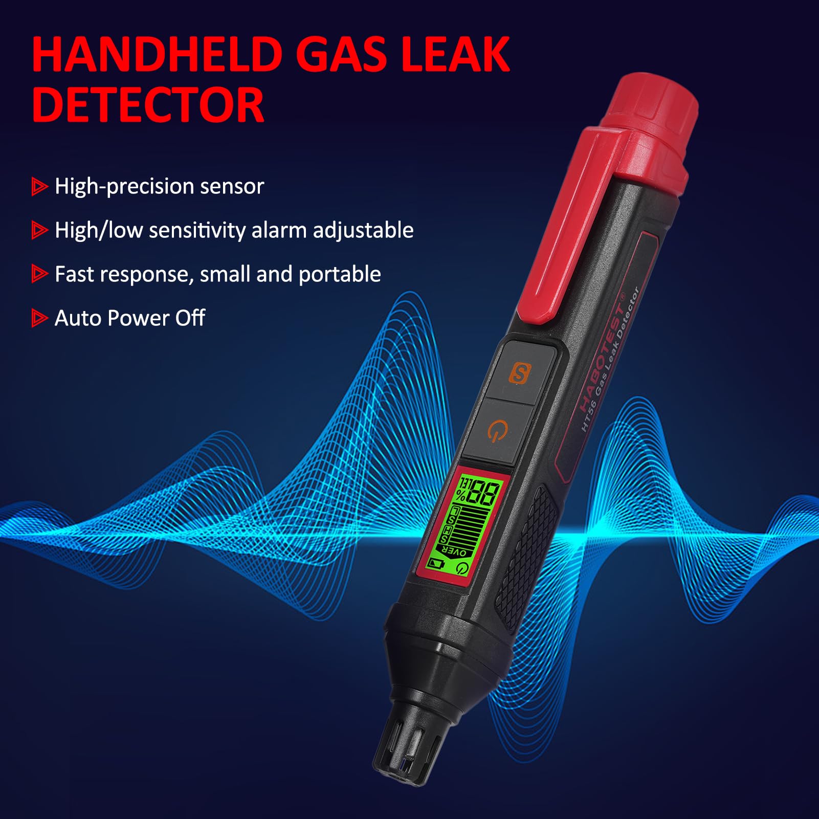 Rilevatore di gas a perno HT56 con allarmi acustici e visivi. Rilevatore di gas naturale ad alta sensibilità per trovare fonti infiammabili come metano, acetone, acetilene, alcool, propano