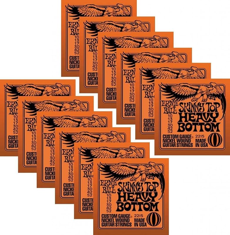 Bulk 12 Sets, Ernie Ball, Electric Guitar Strings, Nickel Wound, Skinny Top Heavy Bottom Gauge (10-52)