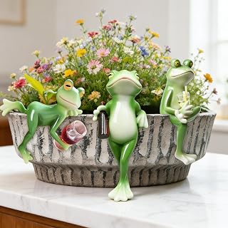 3 Stück Deko Garten Frosch Figuren, Niedlichen Hängende Gartendeko Statue, Frösche Miniteich Set,Tiere Ornament Gartenfigur für Außen,Harz Statue Bauernhof Balkon Wohnzimmer Office Deko