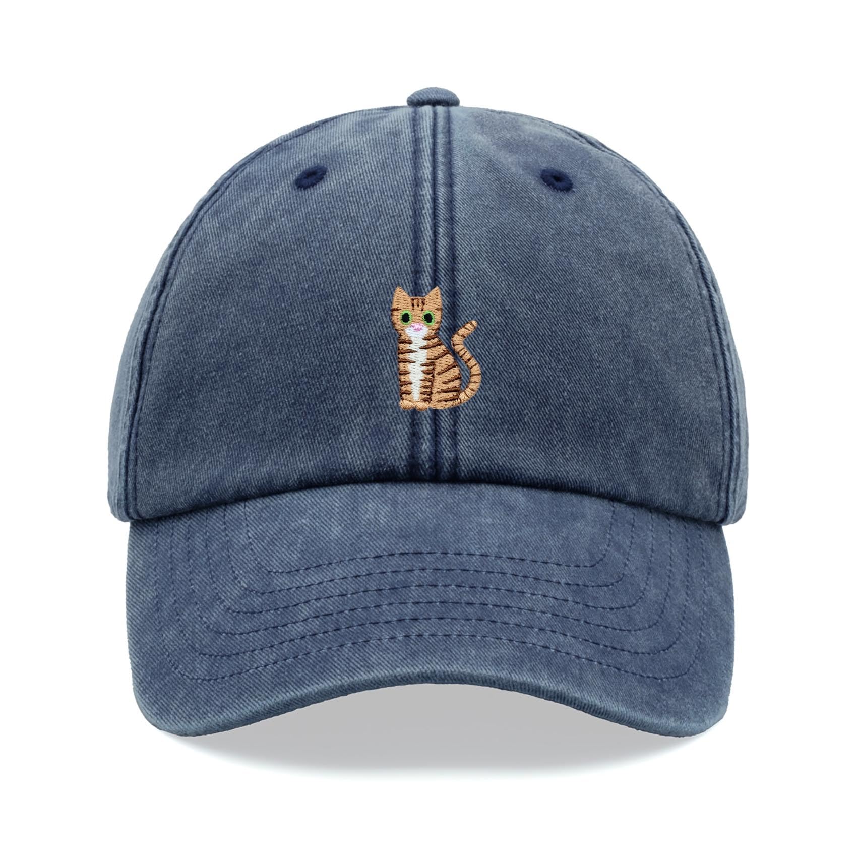 Tabby Cat Baseball Cap Vintage Washed Unisex Dad Hat Adjustable Blue Denim