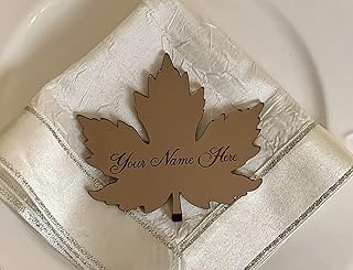 Personalized Laser Cut Leaves Wedding Place Name Cards Mirror Acrylic Maple Leaf Shapes Custom Engraved Name Tags Autumn Thanksgiving Table Decor Place Name Setting Leaf Shape Guest Names Maple Leaves