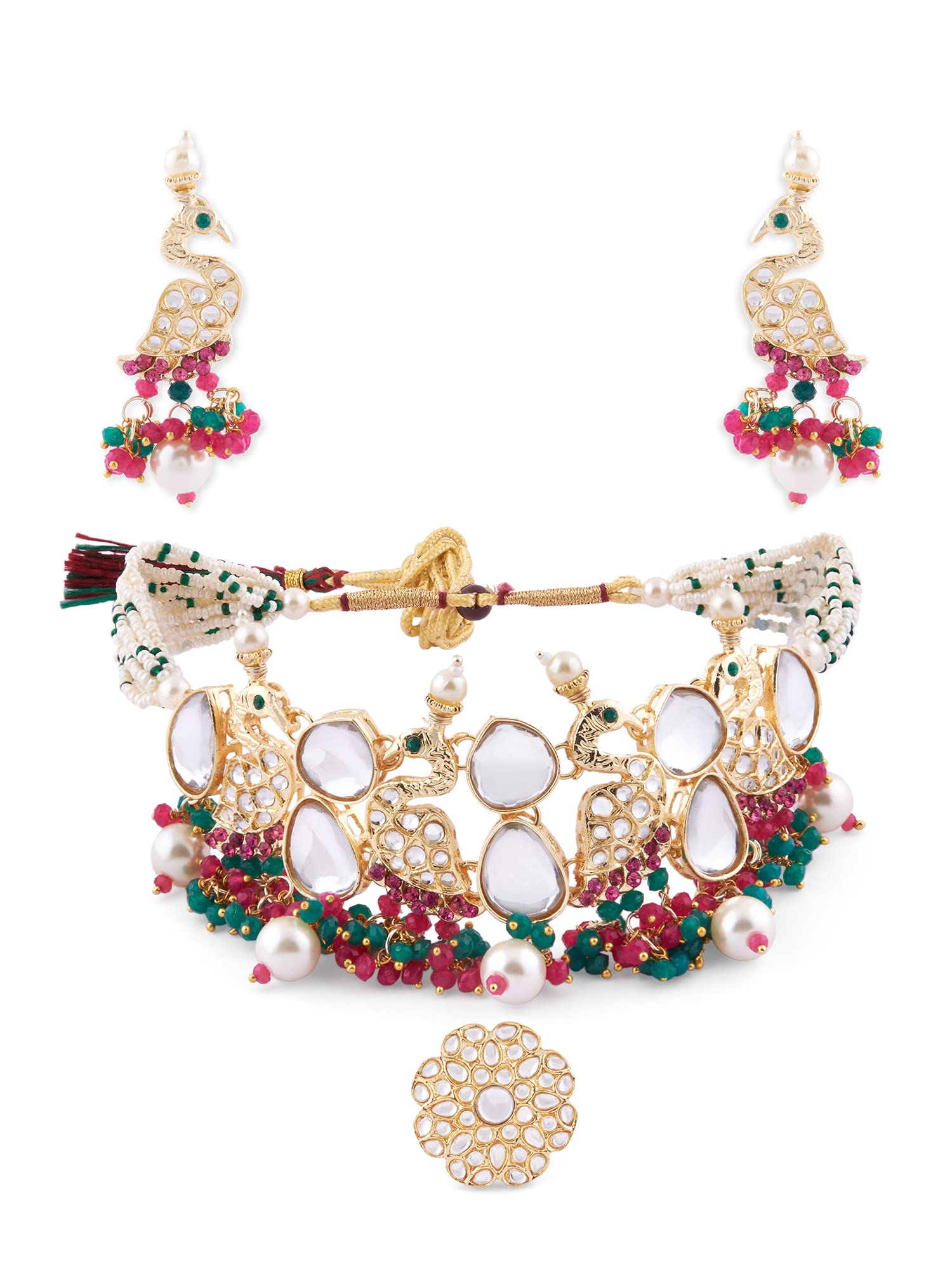 See full amazon price history chart for ZAVERI PEARLS Rani Pink & Green Cluster Beads Kundan Peacock Inspired Necklace Earring & Ring Set For Women-ZPFK14811 ZAVERI PEARLS Rani Pink & Green Cluster Beads Kundan Peacock Inspired Necklace Earring & Ring Set For Women-ZPFK14811 (B0BFRK3T5M) Amazon Price History, Amazon Price Tracker