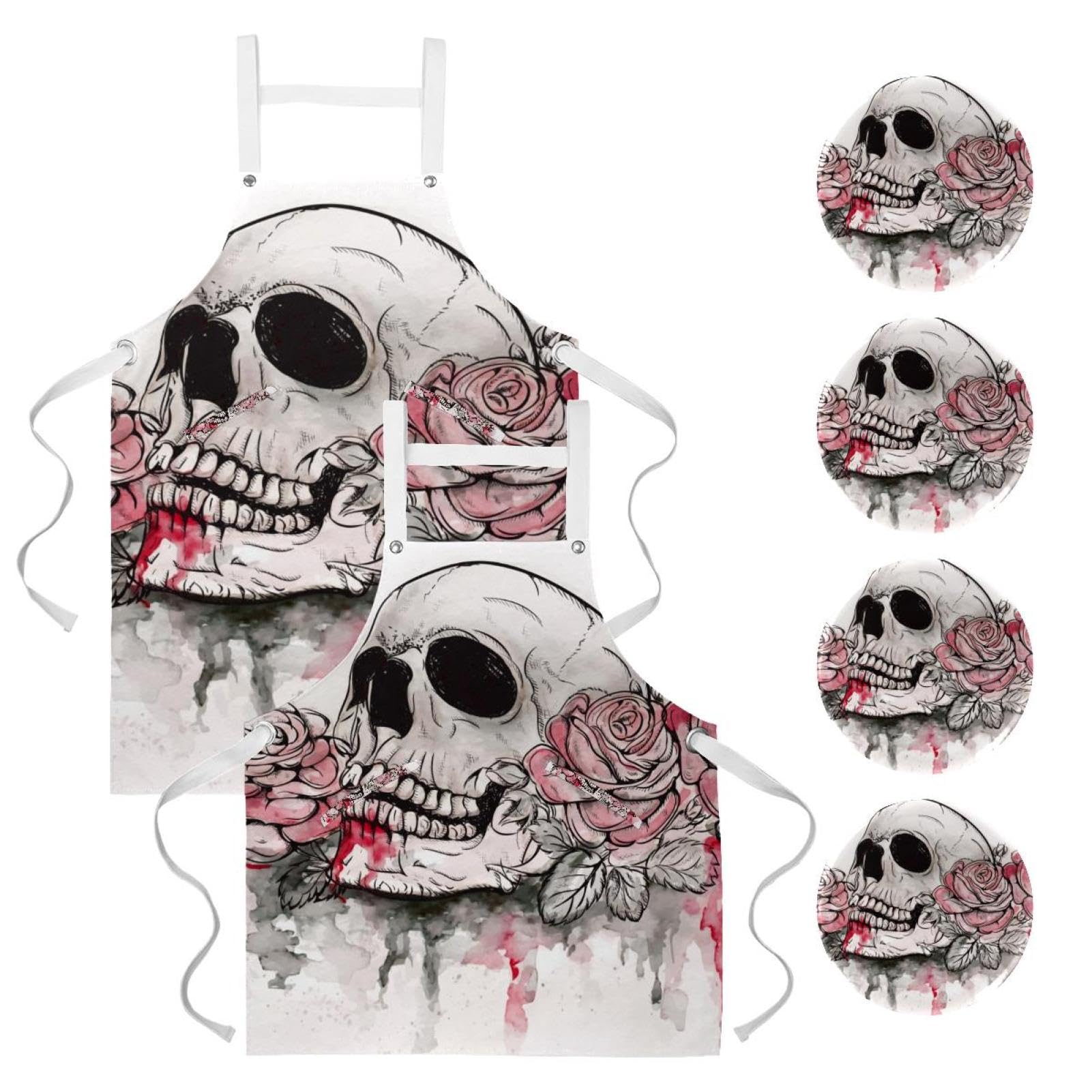 Tablier de cuisine tête de mort multicolore pour éviter les taches de graisse - 7