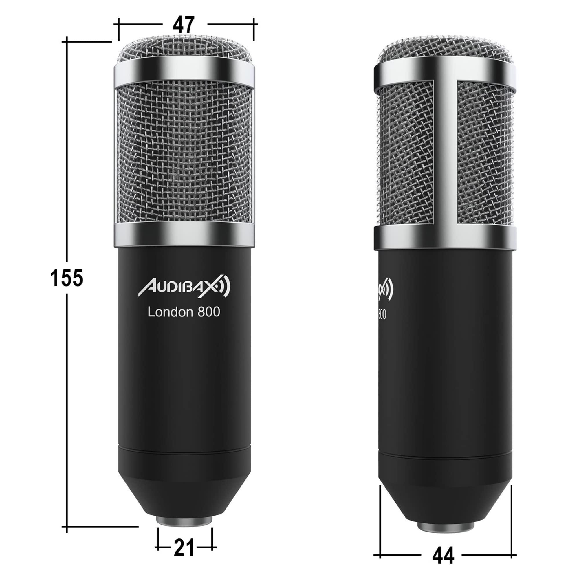 Audibax London 800 USB Silver Pack Micrófono USB Pack para Podcast/Grabación/Gamers Pack
