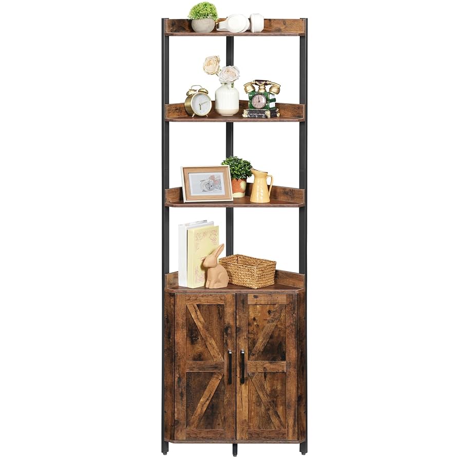 HOOBRO Corner Shelf, 5-Tier Ladder Bookcase, Rustic Brown Wood