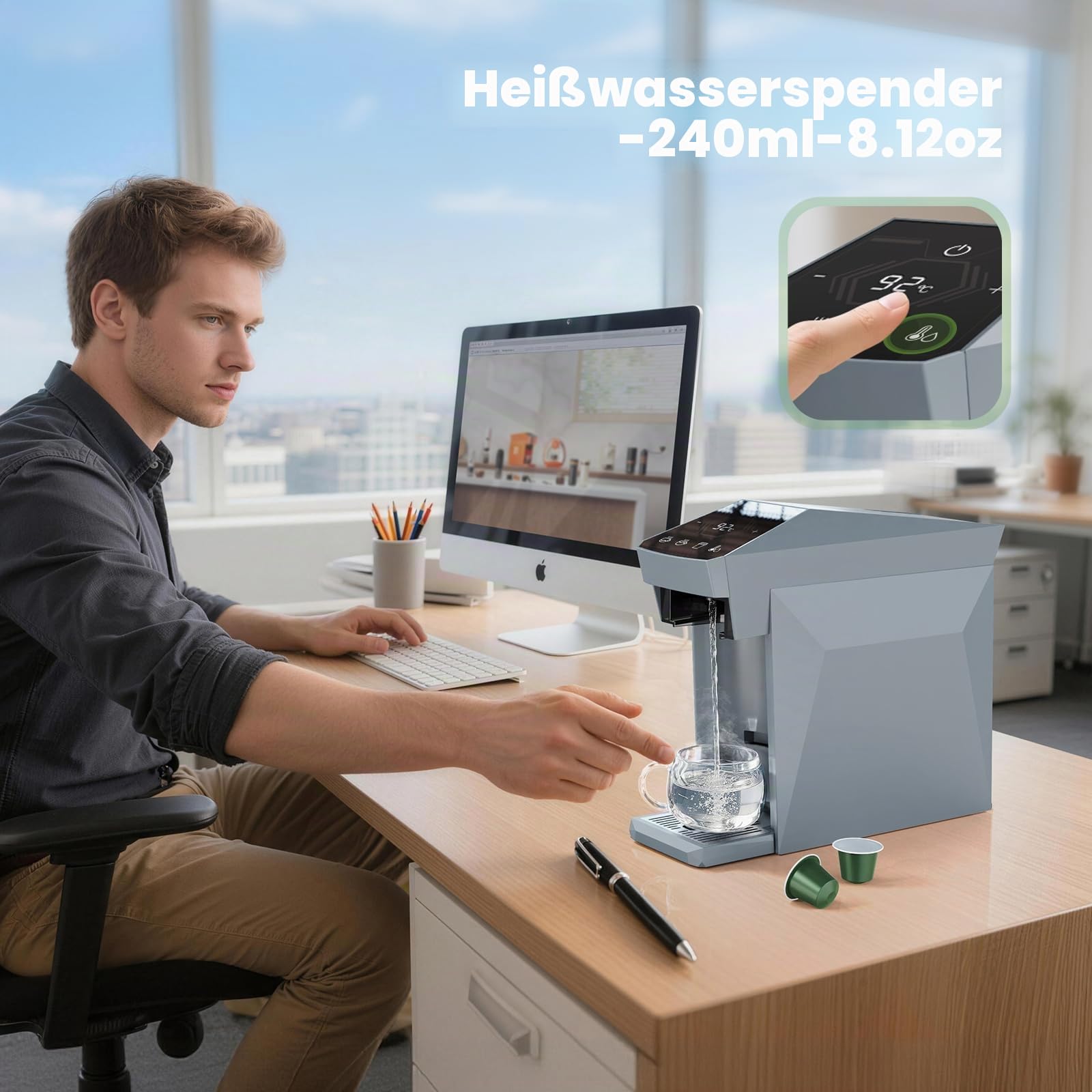 4-in-1-Kaffeemaschine, 20 Bar Espressomaschine, Kompatibel mit Nespresso OriginalLine Kapseln/Dolce Gusto/K-Cups/Gemahlenem Kaffee, 800ml Wassertank, Wolkengrau
