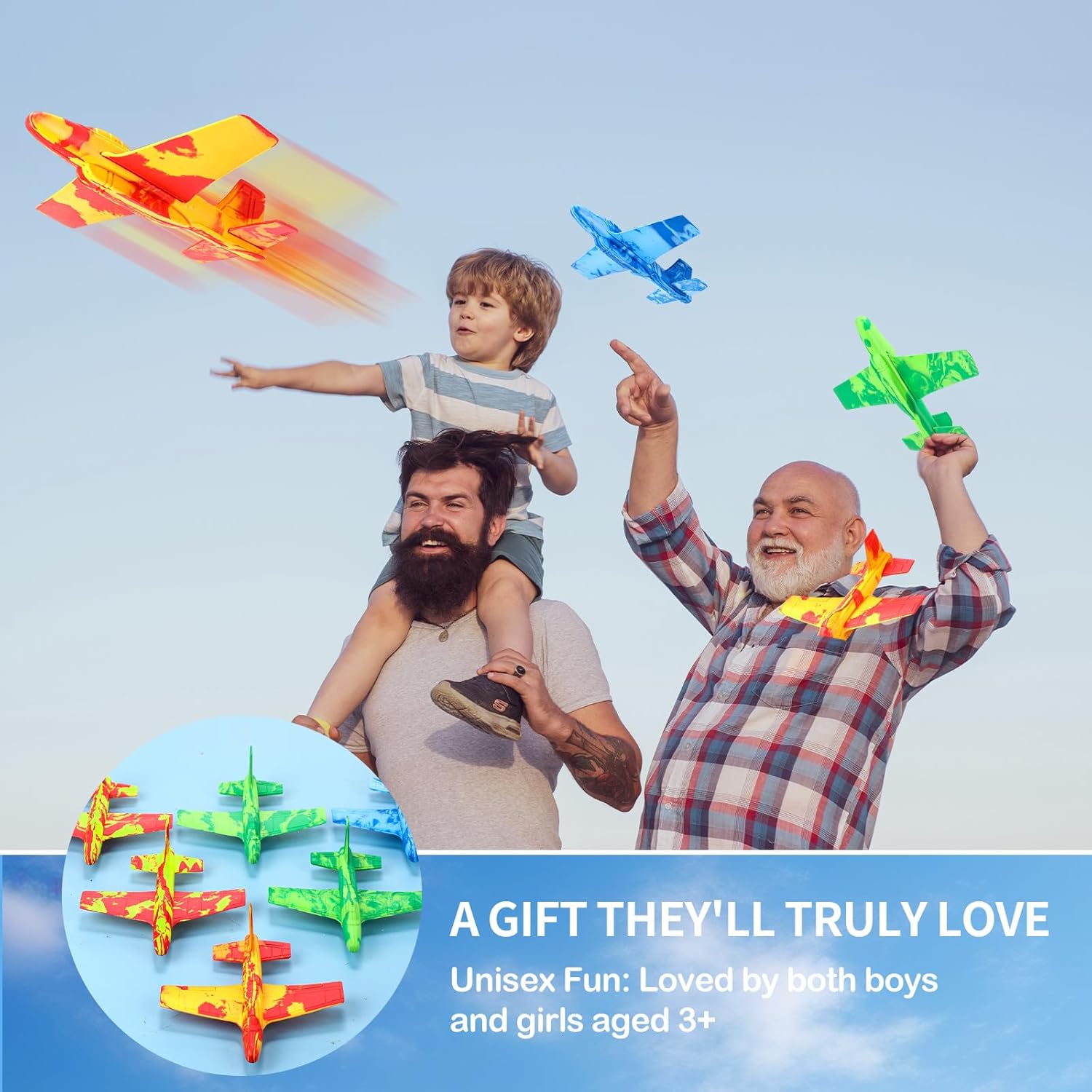 10 Pack Airplane Toys, Throwing Foam Planes for Kids Foam Airplanes Gliders Birthday Party Favor Gifts Easter Basket Stocking Stuffers for Kids Boys Girls 8 9 10 11 12 Year Old