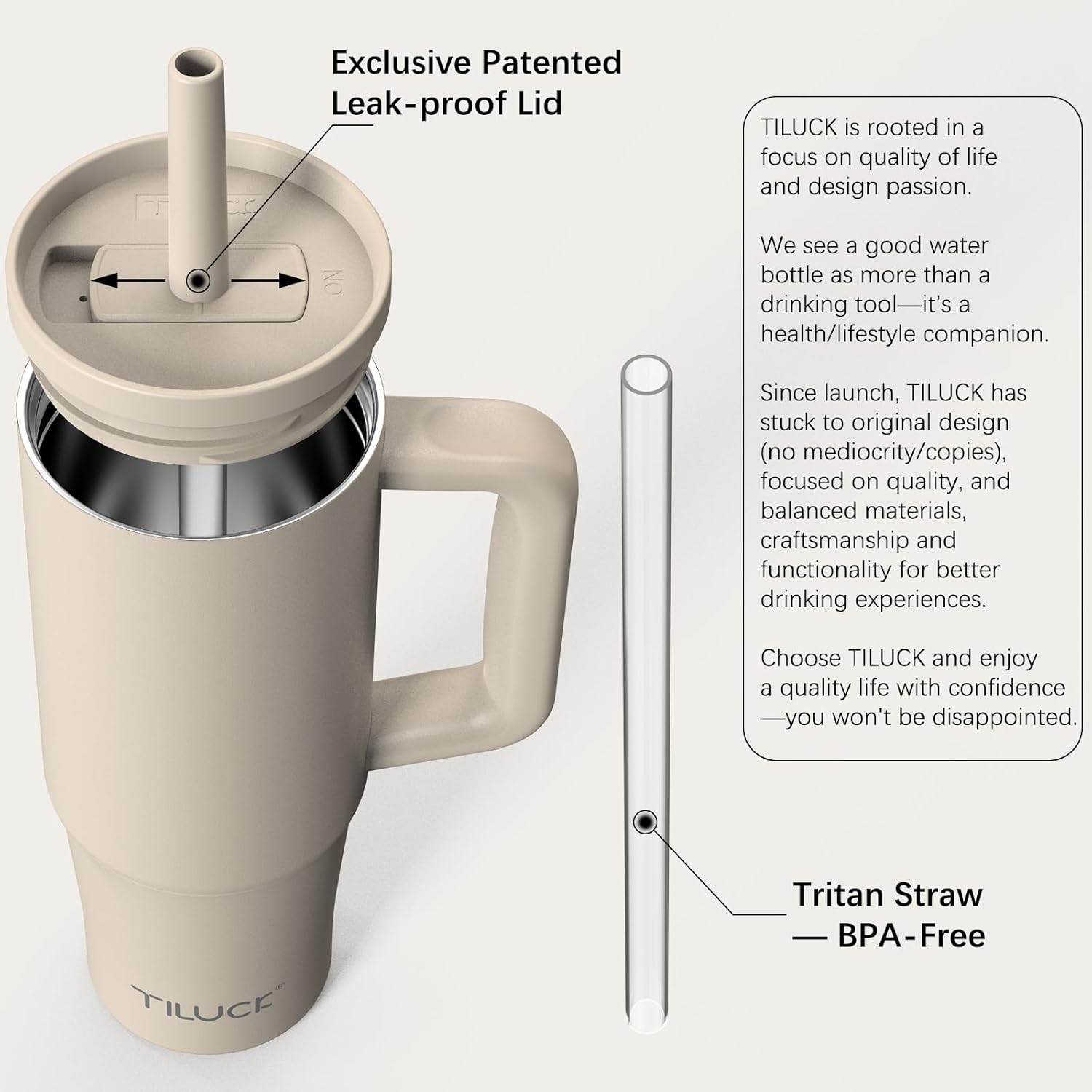 TILUCK 30 oz Tumbler with Handle, Vacuum Insulated Stainless Steel Travel Mug with 100% Leak-Proof Silicone Straw Lid, Cupholder Friendly Water Bottle(MistyGray, 30oz) - Image 2