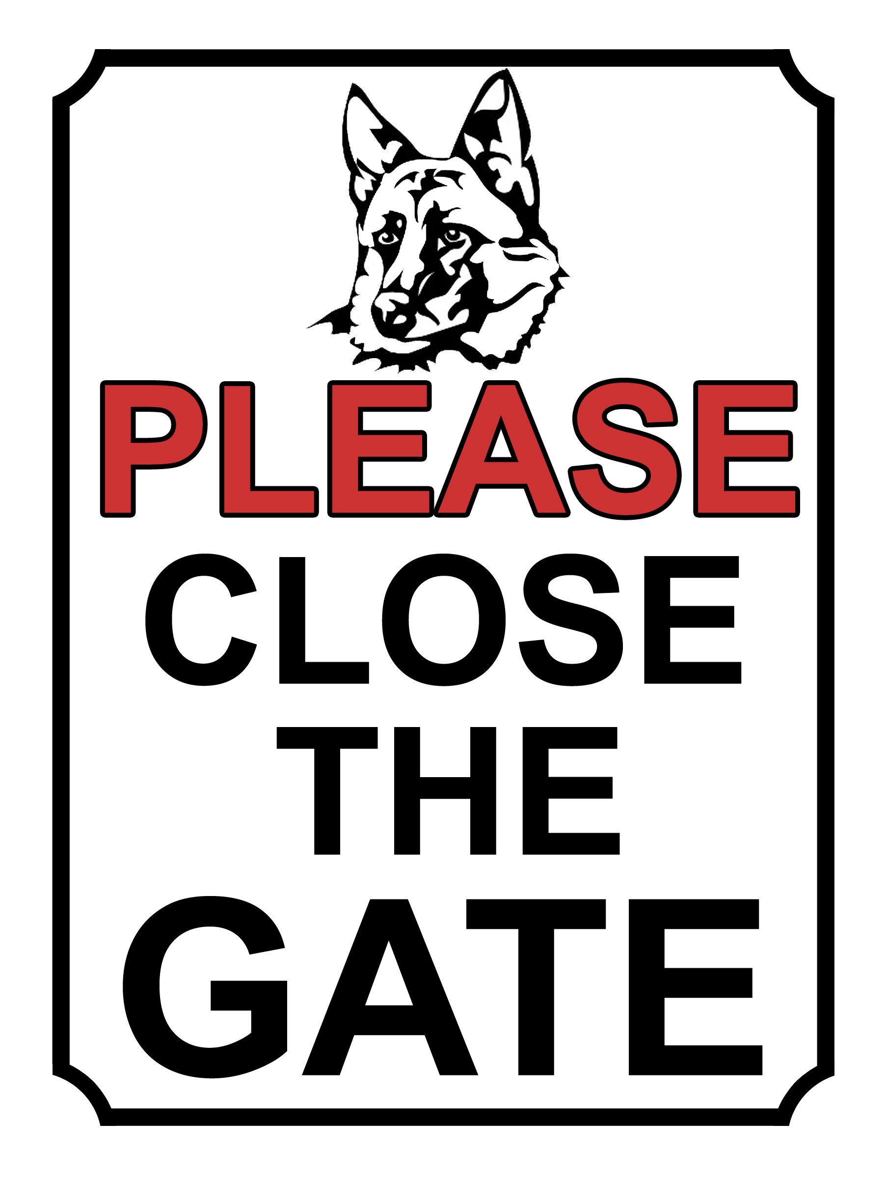 SHAWPRINT PLEASE CLOSE THE GATE DOG THEME METAL SIGN 267MM X 200MM (375H1L) LARGE 10" X 8"