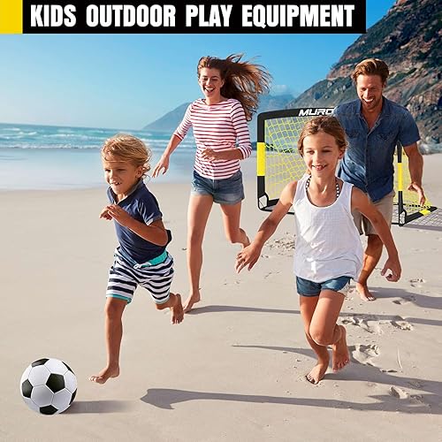 Miniatura 7 de Juego de porterías de fútbol para niños para patio trasero, paquete de 2 redes de fútbol portátiles desplegables con pelota de fútbol, escalera de