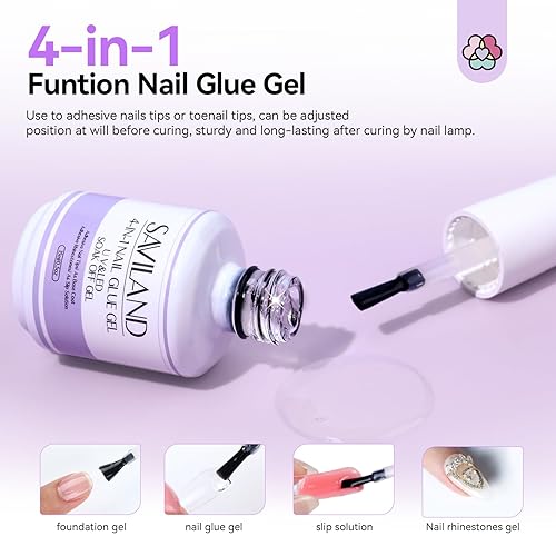 Miniatura 5 de SAVILAND Kit de puntas de uñas y pegamento de gel  Kit de uñas de gel para dedos de los pies, kit de uñas de poliéster a presión con taladro de