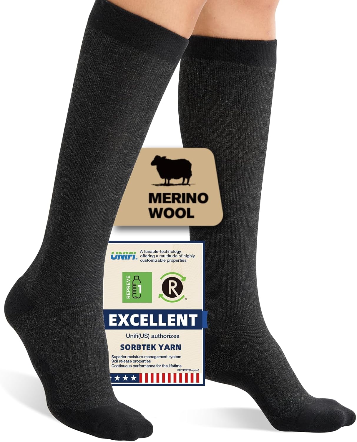 Merino Wool Compression Socks for Women Men, 15-20 mmHg, Soft & Breathable for Travel, Running, Pregnancy