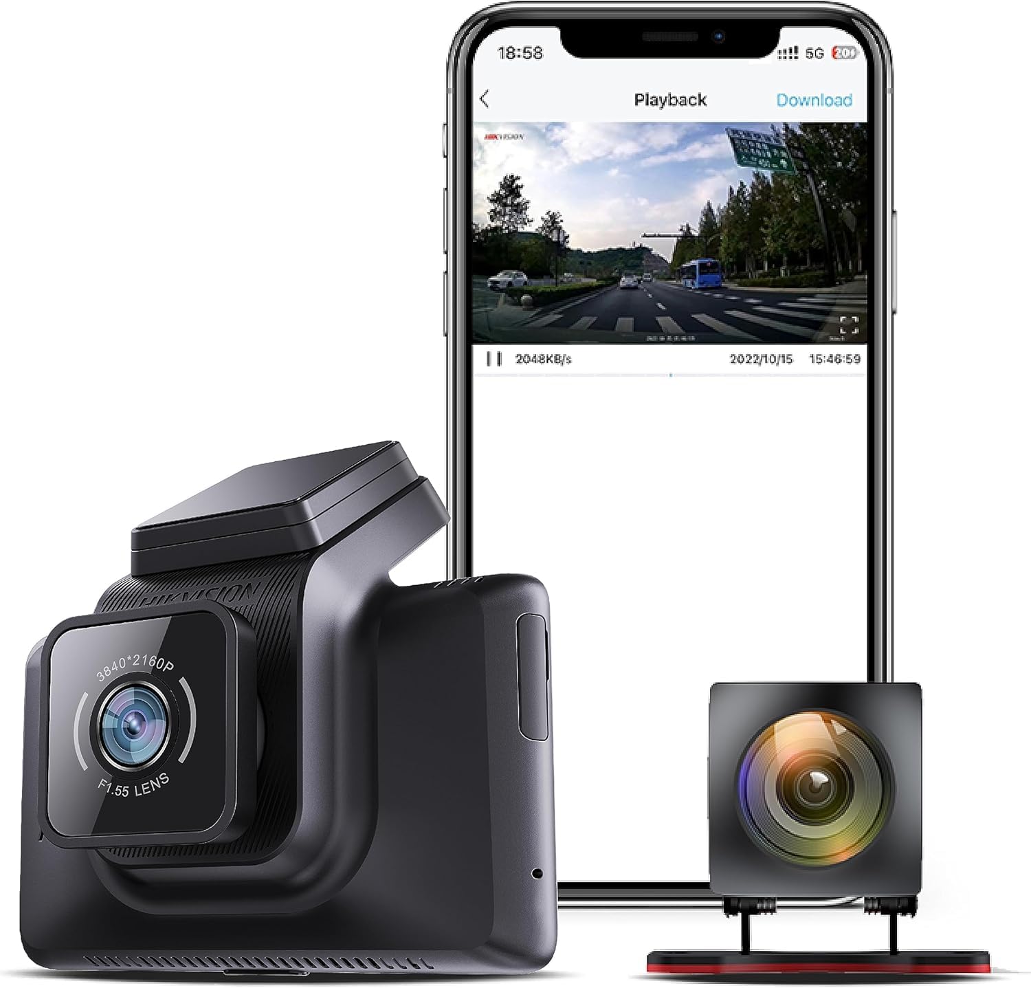 Hikvision Car Dash Cam K5, 2K Dual Channel, 3'' Touch Screen, 2K Front HD 1080P Rear HD, 140° View, G Sensor, Voice Recognition, Parking Monitoring, Emergency Recording, 256GB SD Support-image-46