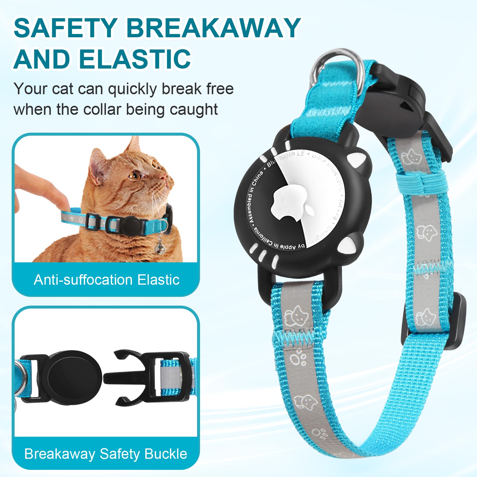 Riflettente Collare Gatti Compatibile con Apple Airtag Collare Air Tag Gatto con Fibbia di Sicurezza per Gattini, Air Tag GPS Non Incluso