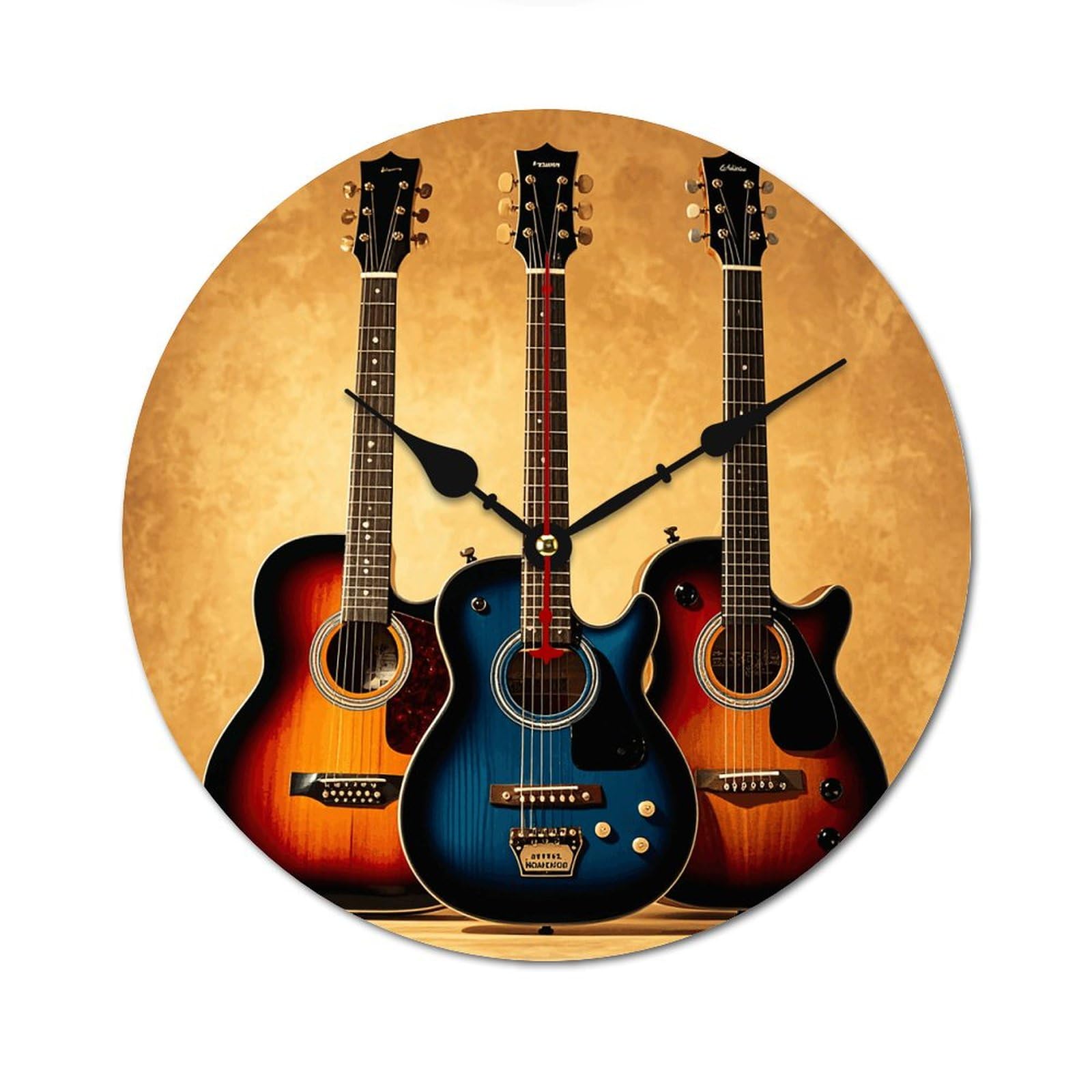 Horloge murale en bois de 24 cm style guitare sans tic-tac