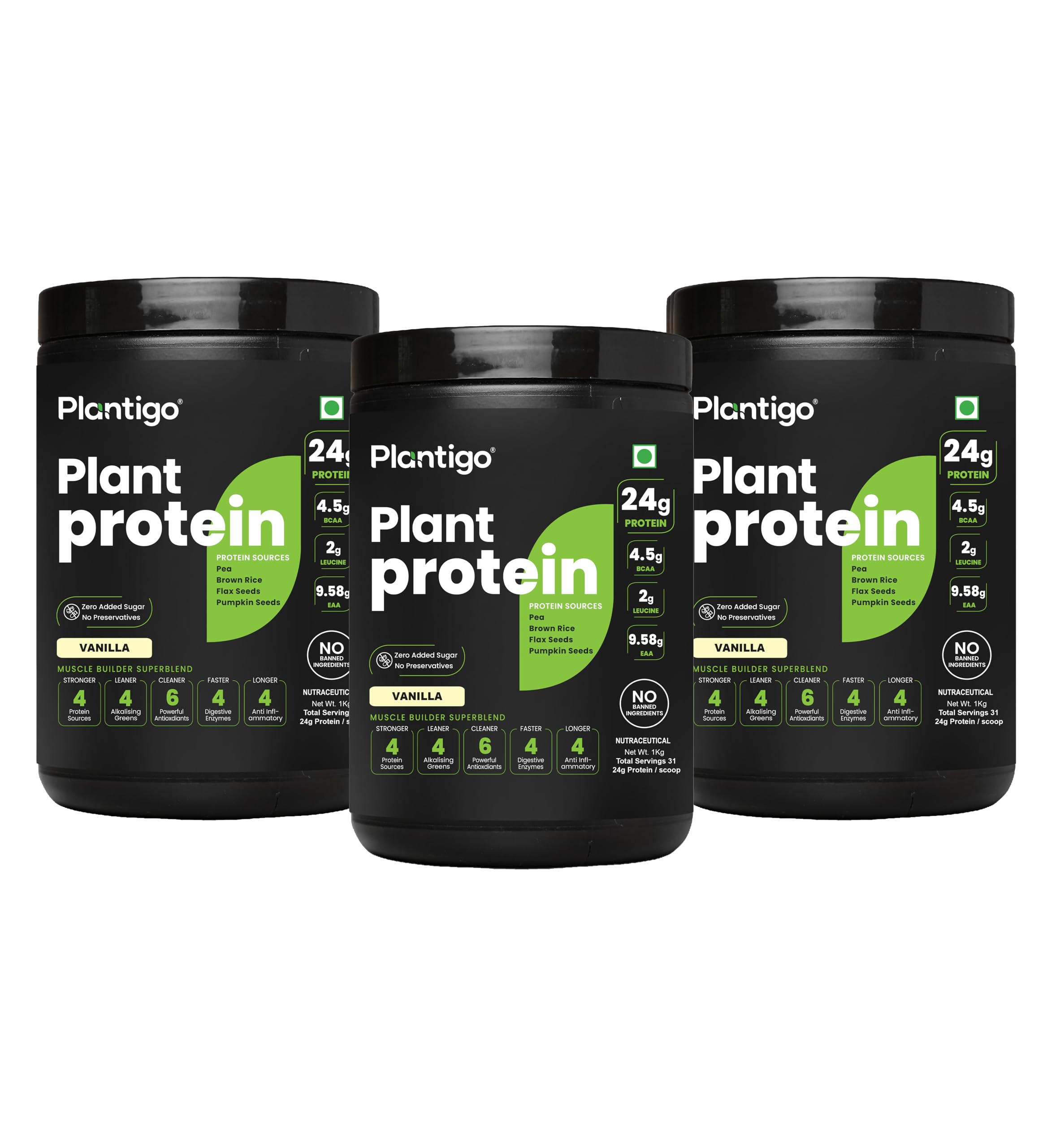 Plantigo Clean Plant Protein Powder | No Preservatives, No Banned Substances |Super Protein Blend- Pea Protein, Brown Ri