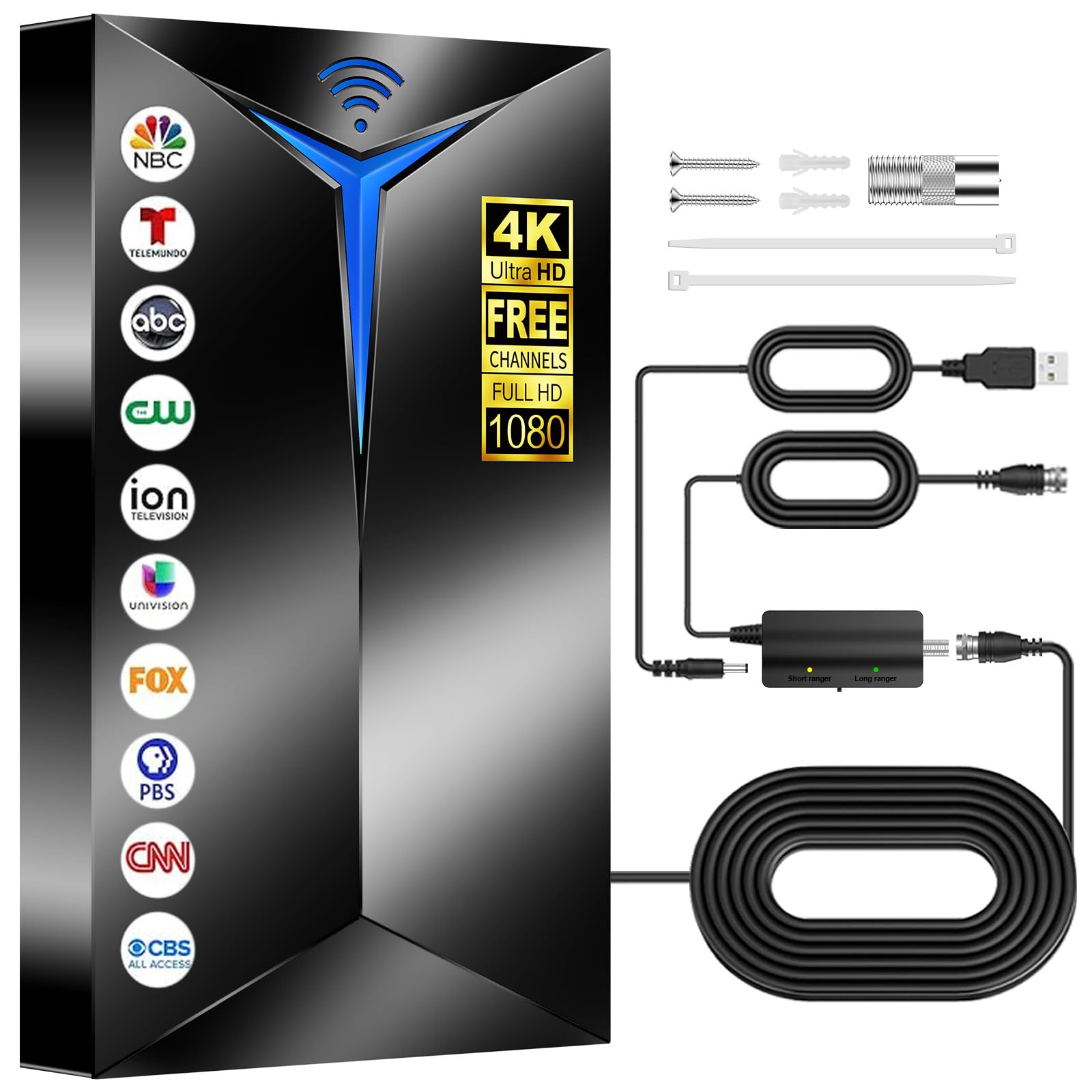 Photo 1 of 2026 Upgraded TV Antenna Indoor, 3500+ Miles Long Range Reception for Local Channels, Digital HDTV Antenna with Amplifier for Smart TV - Supports 8K 4K 1080P HD, Easy Setup with 26ft Cable