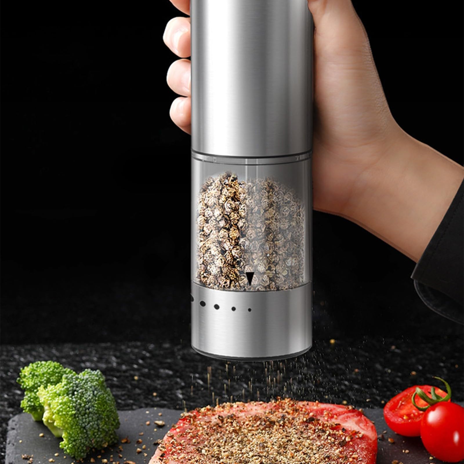 Macinino elettrico automatico per spezie, regolabile con impostazioni grossolane/fini, batteria ricaricabile e gadget da cucina in ABS, camera trasparente