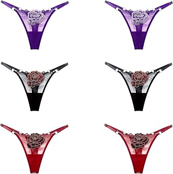 GRAYDREAM Women's Lingerie Japanese Jacquard Light Mature Style Breathable Mesh Low-waisted Adjustable Thong 6 Pieces