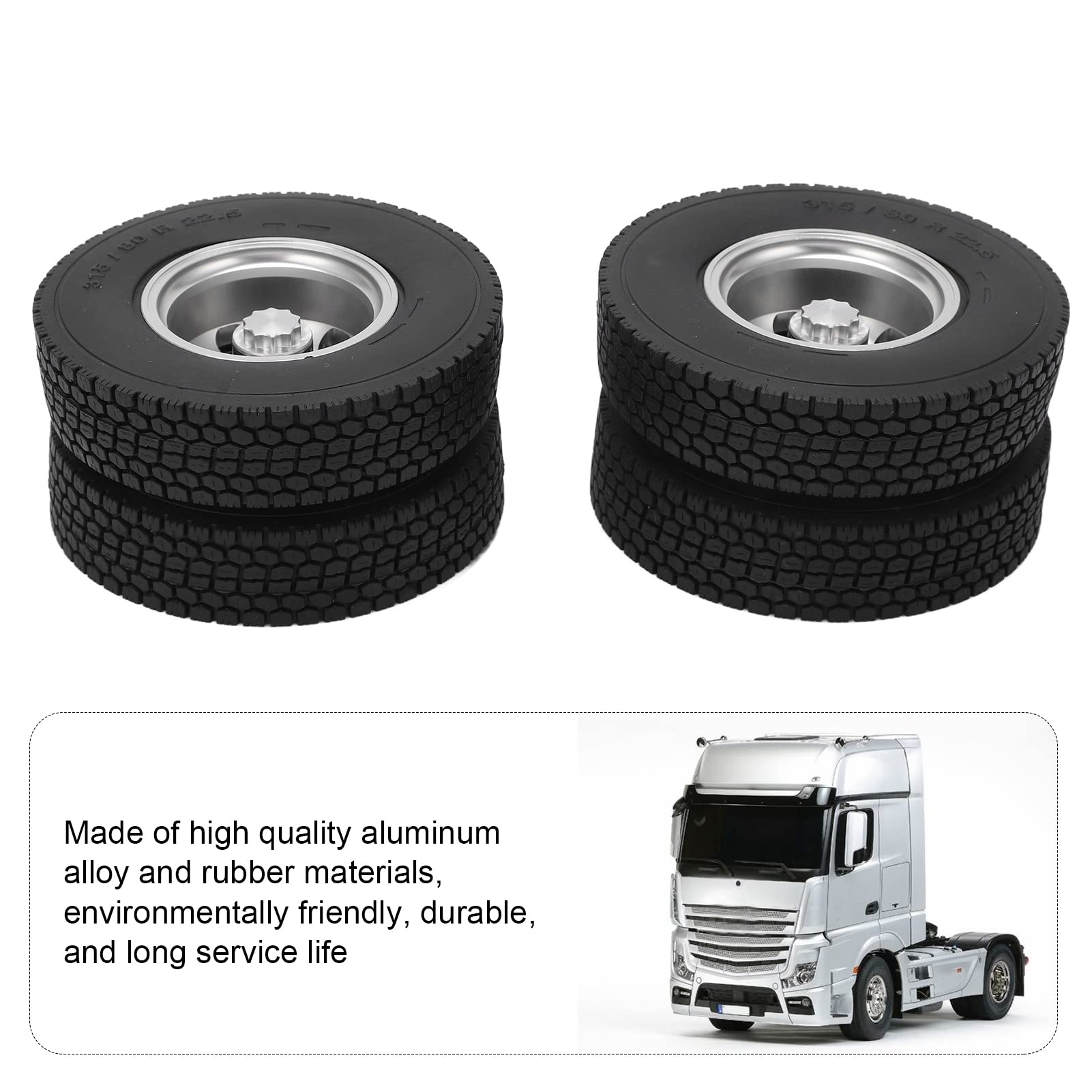 2 szt. Tylne Opony RC, Zdalnie Sterowanym Samochodowym Felgi Aluminiowe ze Stopu Aluminium Zestaw Gumowych Opon do 1/14 Ciężarówka z przyczepą