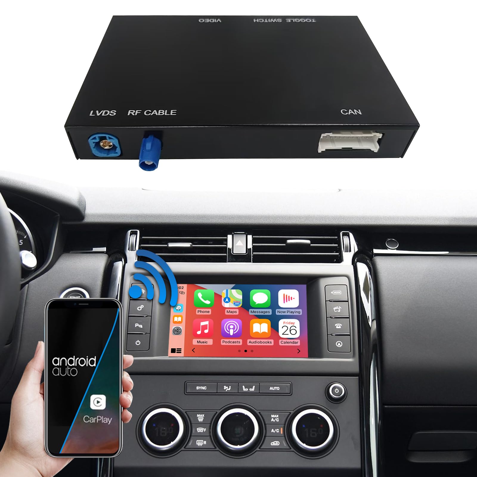 Road Top Adattatore CarPlay Wireless per Land Rover con Harman 8" | per Land Rover con Schermo Harman da 8" 2016-2018, CarPlay senza fili, Android Auto, MirrorLink, Navigazione