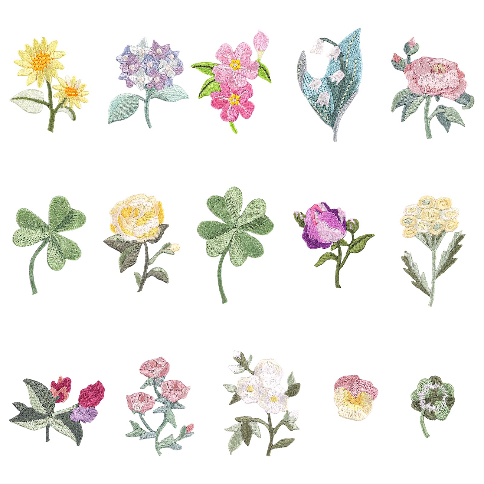 15pcs Flower Iron on Patches Cute Small Floral Embroidery Patches Applique for Clothes Hats Jeans Jacket-image-1