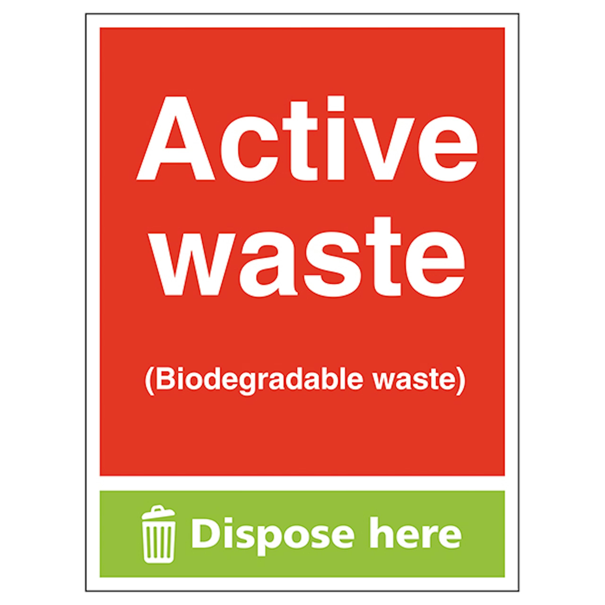 V Safety Active Waste (Biodegradable Waste) Dispose Here - Portrait 300 x 400 mm - Self Adhesive Vinyl - Aluminium Effect Safety Sign