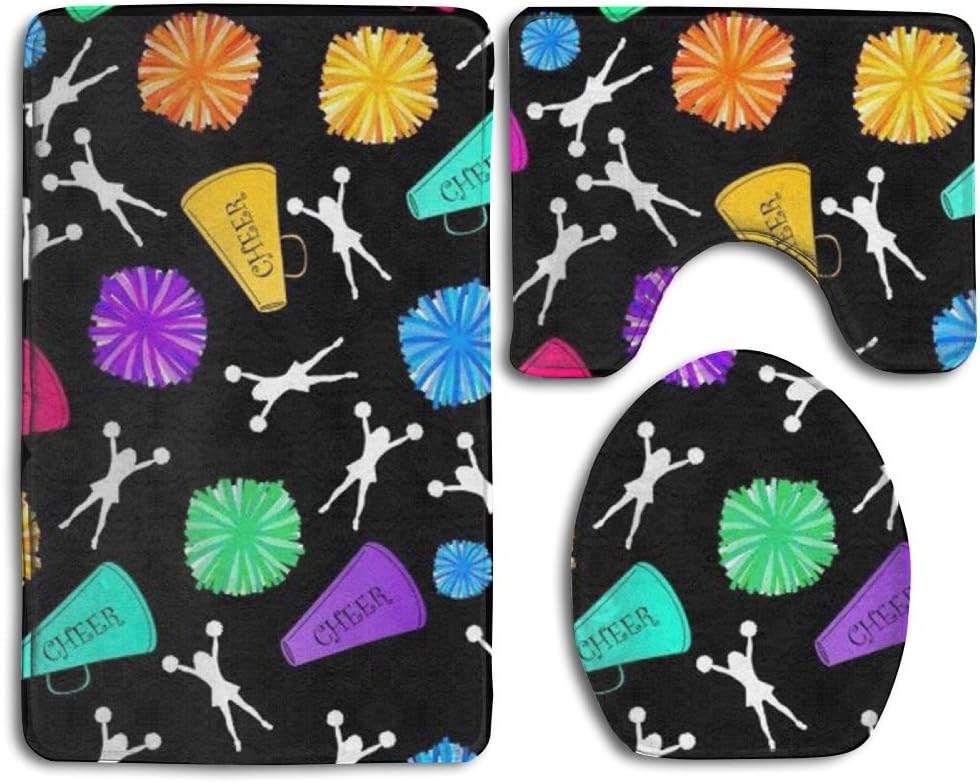Bathroom Carpet Rug, Bullhorns Pompoms Cheerleading.jpg Soft Flannel Non-Slip 3 Piece Bathroom Mat Set