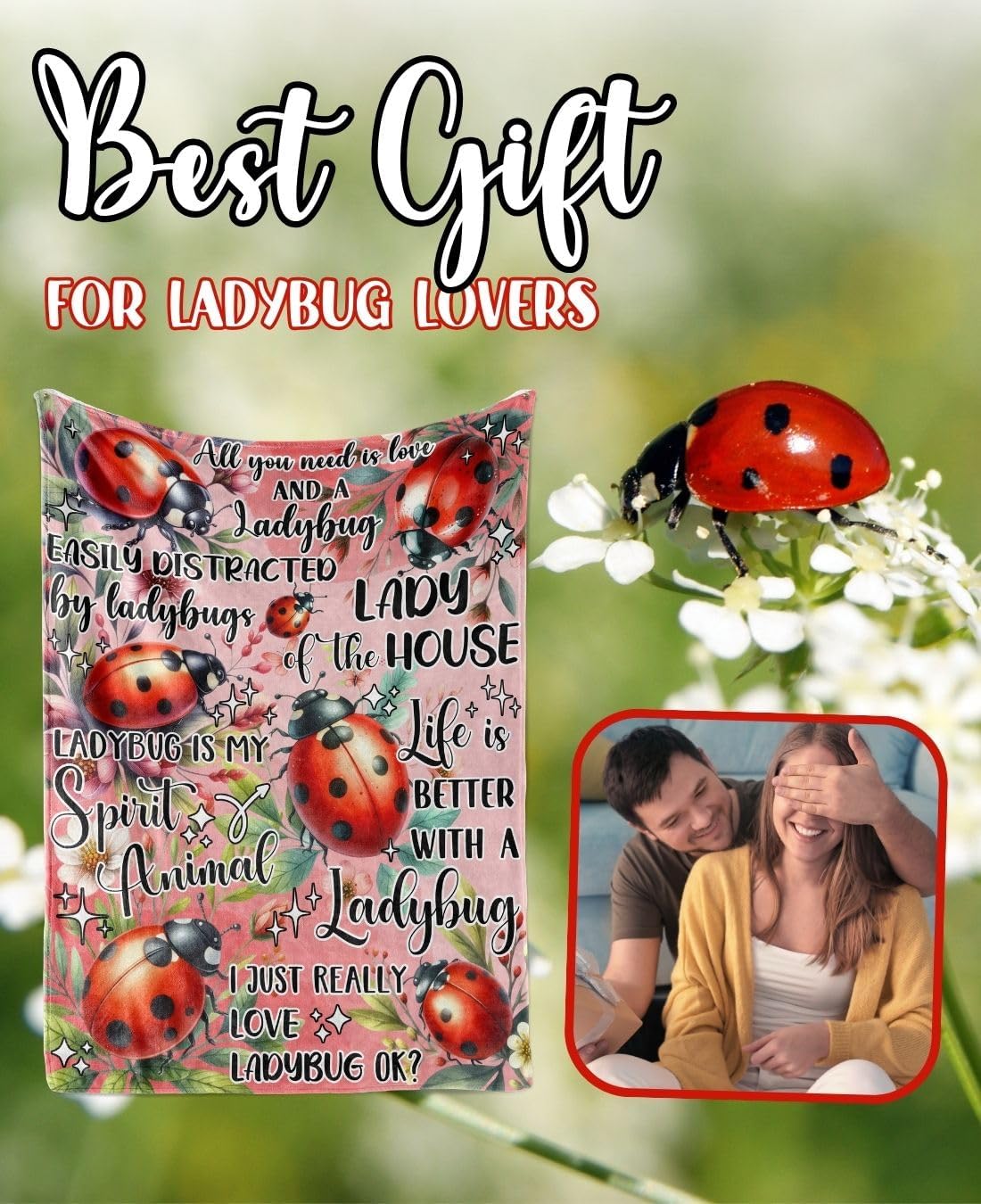 Ladybug Gifts for Women Girls, Blanket for Ladybug Lovers, 50" x 65" Throw for Birthday, Christmas - Red - Image 2